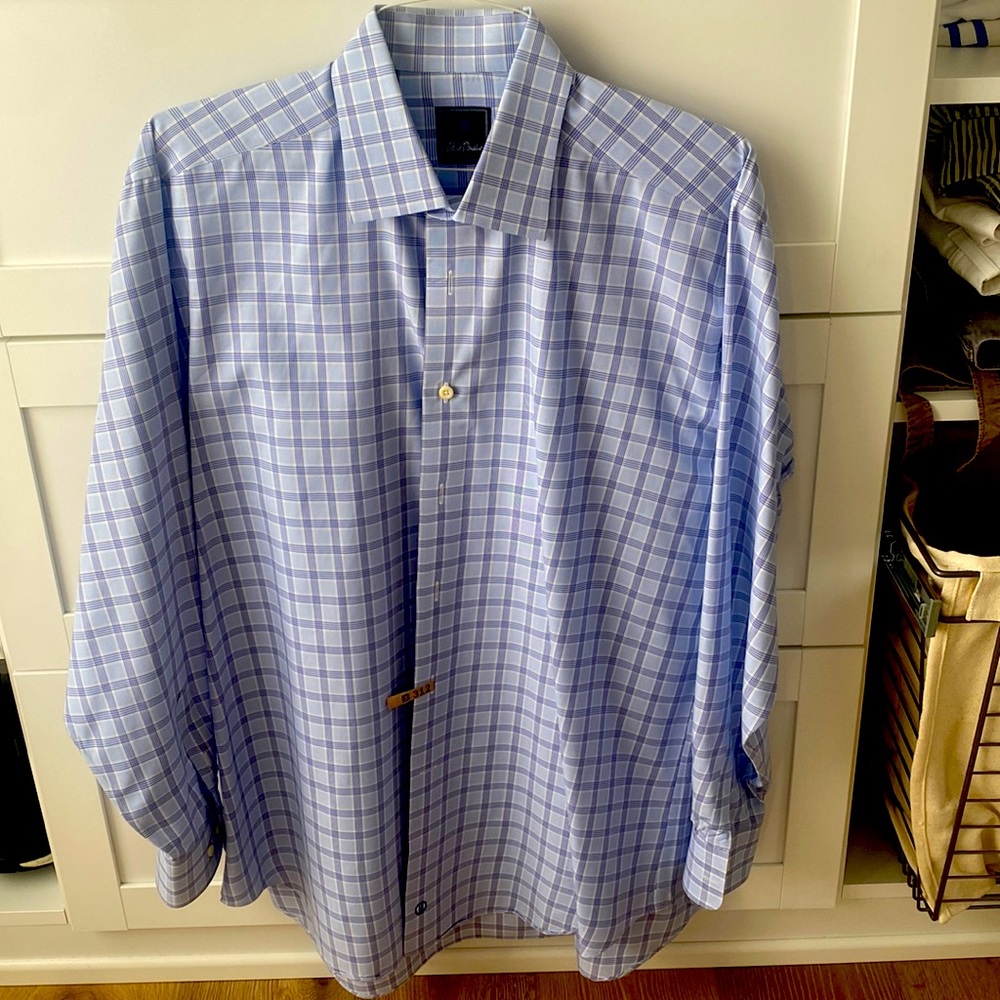 David Donahue blue stripe dress shirt